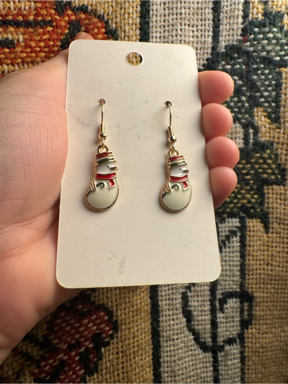 Gold-Tone White and Red Snowman Drop Earrings for Women